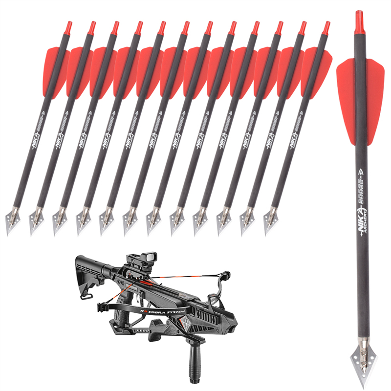 Nika Archery 114521-04 ID6.2mm Carbon Fiber Crossbow Bolts Steel Blade Broadheads COBRA SYSTEM ADDER/R9/RX Archery Hunting
