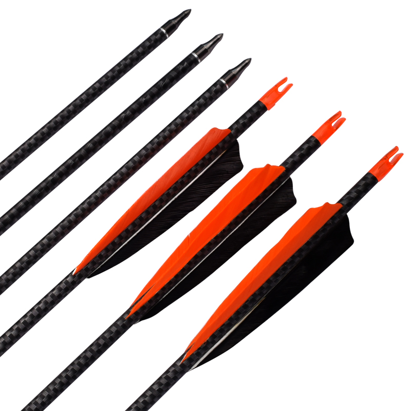 Elong Outdoor 110245  ID6.2mm SP500 3K Carbon Arrow With Feather Archery Shooting Using